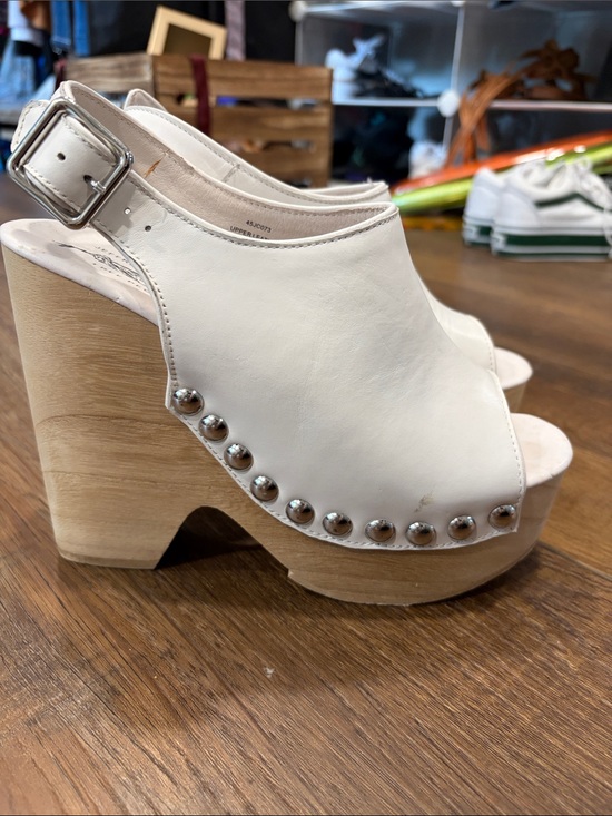 Free People Shoes - Free People Jeffrey Campbell White Leather Studded Wooden Clog Mules